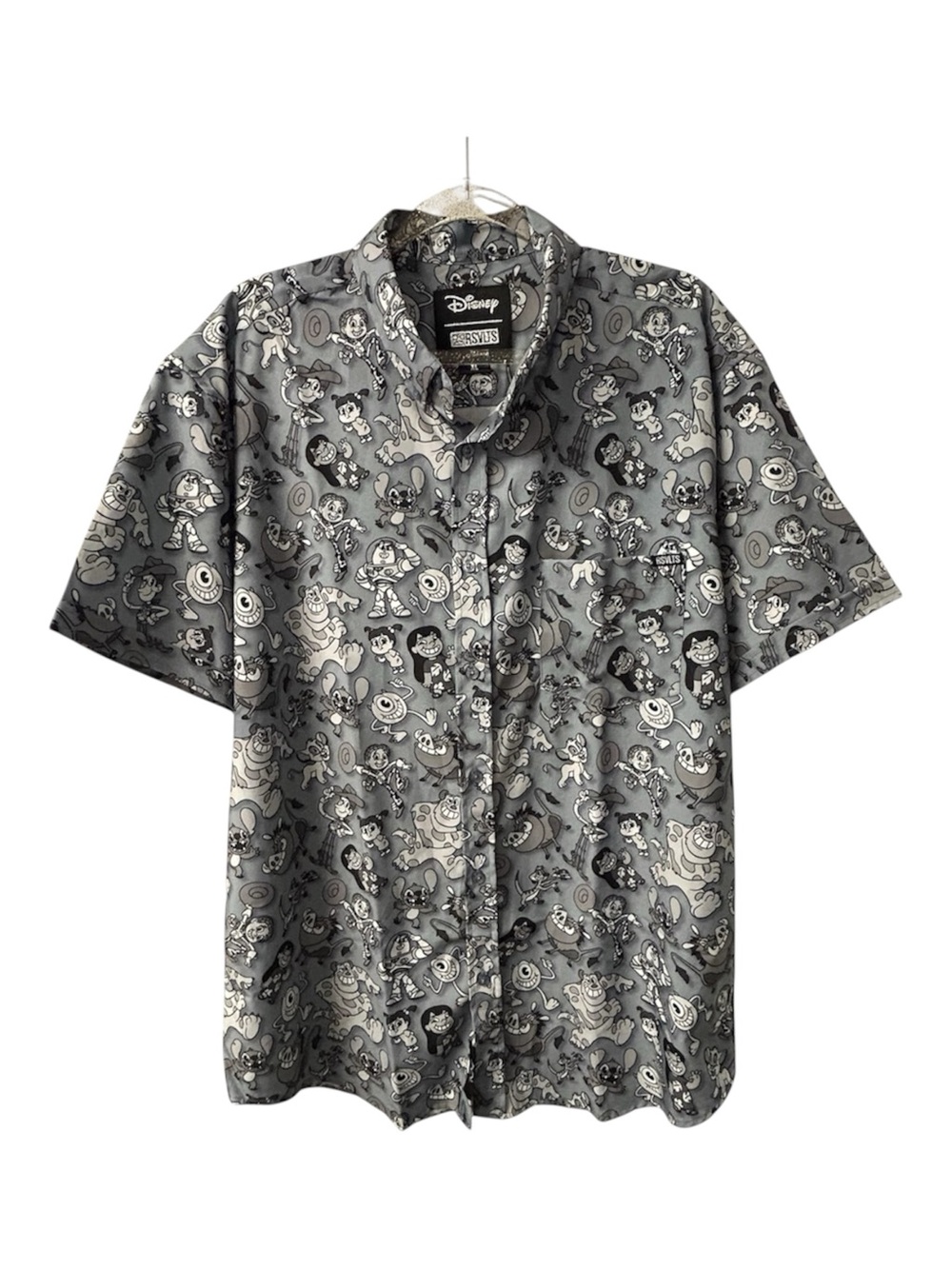RSVLTS Disney Lilo Stitch Toy Story Monsters Inc Mens Button Shirt XL Gray